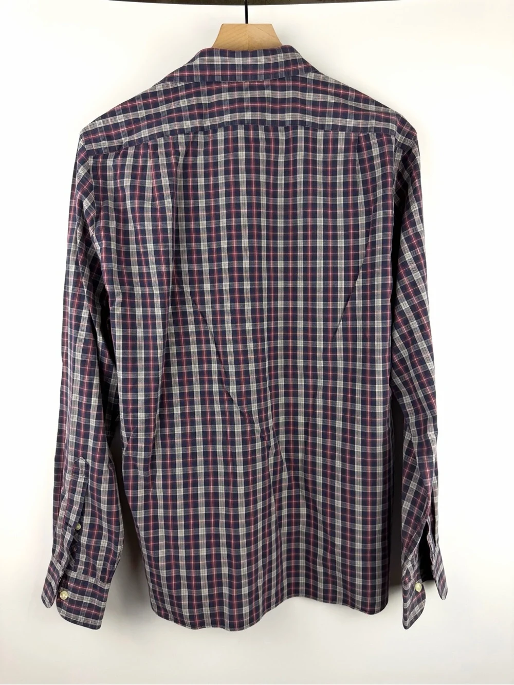 J. Crew Men's Navy, Burgundy & White Plaid Button-Down Shirt
